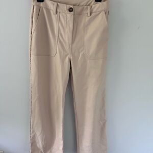 Beige Straight-Leg Faux Leather Pants